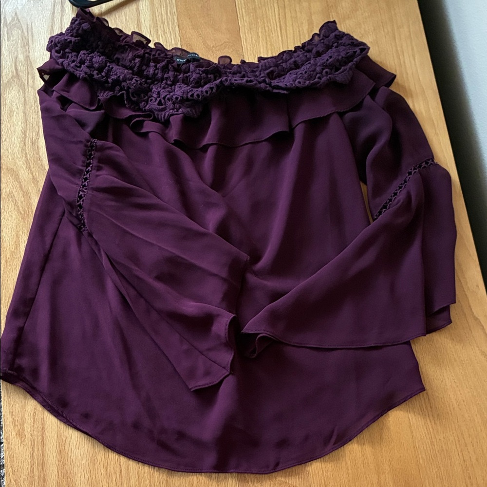 White House Black Market Plum Off-Shoulder Blouse